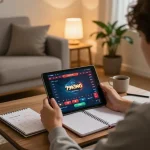 Playing online games with the 79king platform on a tablet, showcasing engaging home gaming.