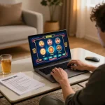 Engaging in LGOLUX LOGIN while exploring dynamic online slot games in a cozy home environment.