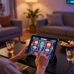 Engaging with UG DEWA online slots on a tablet in a cozy home setting