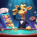 Experience exciting gameplay at bj66 com with a high-roller giraffe, poker table, and vibrant casino elements.