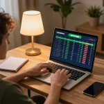 Player engaging with sun win sports betting app on laptop, showcasing live odds and betting excitement