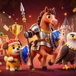 Putar slot yang mendebarkan dengan ksatria dan anak anjing dalam ilustrasi kasino yang cerah ini.