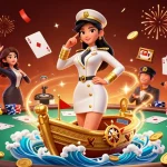 Experience 33Win’s excitement at a lavish poker table amidst dazzling celebrations