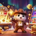 Experience thrill at rikvip9 with a dynamic scene of cats discovering casino treasures surrounded by jackpot symbols.