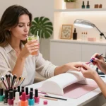 Professional manicure at Paradise Nail Beauty salon with vibrant polish and elegant decor.