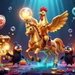MPO08 LOGIN captures the excitement of gaming with a golden rooster and casino riches in vibrant detail.