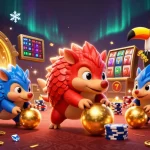 SC88 pangolins competing in a casino surrounded by gold and gems while bowling through poker chips.