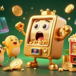 Experience thrilling jackpots with nbet2026's animated golden slot machine amidst crypto coins and carnival elements.