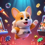 Engage with da88 at the vibrant casino in space, as a corgi and hamster navigate floating games.