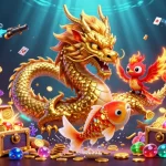Engage in thrilling casino fun with S8, featuring a dragon, phoenix, and koi fish in a vibrant scene.