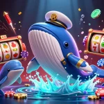 Engage with net88's vibrant casino scene featuring a whale and dolphins in a splash of coins!