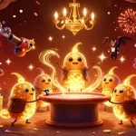 Experience thrilling gameplay at 888new with vibing glowworms in a vibrant casino scene.