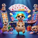 Engaging scene showcasing JBO's vibrant casino operations with meerkats and dynamic game elements.