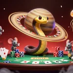 Place your bets at 007WIN as animated astronaut mice engage around a roulette wheel in an exciting 3D casino.