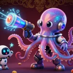 Bắn cá xx88 captivates with vibrant underwater action featuring an octopus and robot in a fish shooting game.