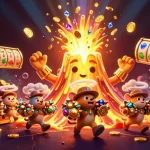 sin88 showcases a lively casino scene with a triumphant volcano and treasure-exploring animals