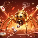 Situs toto showcases a vibrant casino scene with a steampunk spider and lucky elements in action.