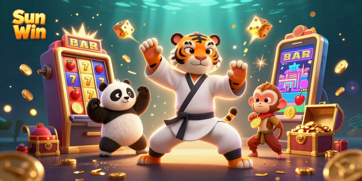 Join the fun at Sun Win with a jackpot explosion, featuring a kung fu tiger, panda, and monkey!