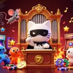 Experience thrilling games at Sunwin Official with colorful slot reels, acrobatic characters, and vibrant casino elements.