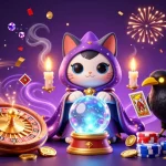Bet on exciting outcomes at nk88 with animated fortune teller cat and vibrant casino elements.