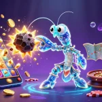 Join HOKI368 in a vibrant casino scene with galactic samurai and starfish amidst exploding gems.