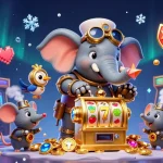 Spin the reels on MASKOKI889 and win big with a vibrant, animated casino scene.