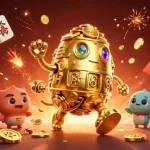 Experience thrill with U888, featuring a golden golem and festive game elements in vibrant 3D style.