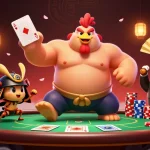Watch Hay88's dynamic casino showdown with a sumo rooster and samurai cricket at a poker table.