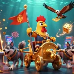 KICAU678 showcases thrilling casino adventures with a rooster warlord amid explosive slot jackpots.
