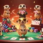 Meerkat menjalankan kasino dax69 yang dinamis dengan tumpukan chip berwarna-warni.