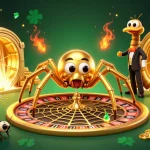 mitomtv showcases a nervous fly betting at a giant roulette wheel made of a golden web in this vibrant 3D illustration