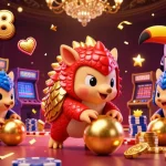 U888 pangolins bowl through poker chips in a vibrant casino scene, creating electrifying entertainment.