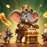 Experience thrilling gameplay at NK88 as a mechanical elephant operates a golden slot machine