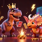 Engage with VIN88 in a vibrant crypto-themed 3D casino scene featuring dynamic characters.