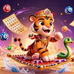 Experience thrilling gameplay with FABET, featuring a majestic tiger sultan and dynamic lottery elements.