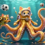 Bet on HOKI368 while enjoying a vibrant underwater scene with dynamic characters and sports elements.