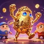 Experience the magical fun of c168ac with animated lottery elements and a golden golem in a vibrant casino scene.
