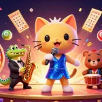 S8TV offers a vibrant, engaging casino illustration with a dynamic jazz band and lottery elements.