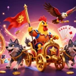 Experience the excitement of link tải sunwin featuring a rooster warlord amidst a vibrant casino scene.